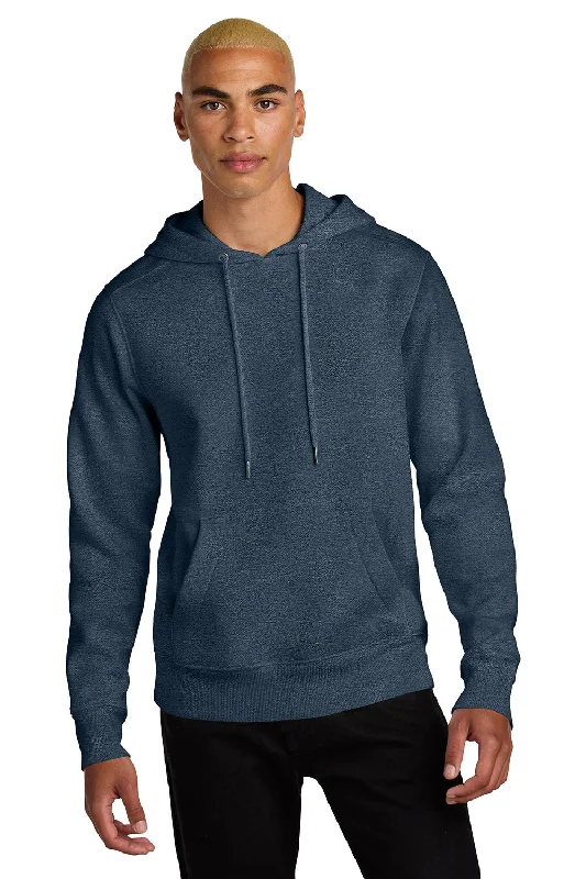 Men's eco-friendly casual hoodie-District Mens Perfect Weight Fleece Hooded Sweatshirt Hoodie w/ Pouch Pocket - Heather Navy Blue