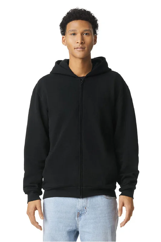 Men's sporty active hoodie-American Apparel Mens ReFlex Fleece Full Zip Hooded Sweatshirt Hoodie w/ Pockets - Black