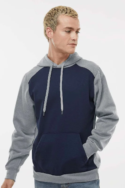 Men's versatile travel hoodie-Augusta Sportswear Mens Eco Revive 3 Season Fleece Hooded Sweatshirt Hoodie w/ Pouch Pocket - Navy Blue/Heather Grey