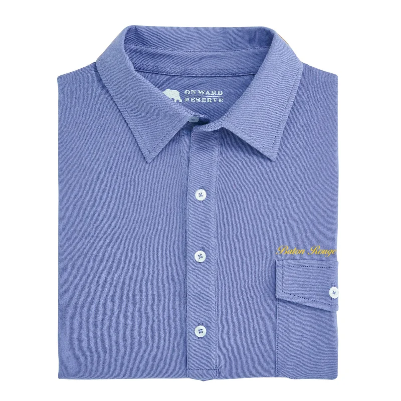 Men's yoga-friendly casual shirt-Baton Rouge Town Script Old School Polo - Daybreak