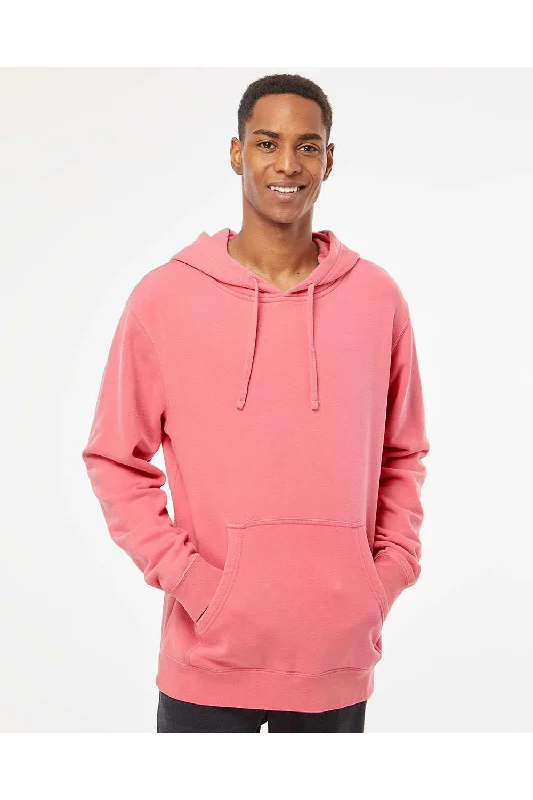 Men's quick-dry active hoodie-Independent Trading Co. Mens Pigment Dyed Hooded Sweatshirt Hoodie w/ Pouch Pocket - Pink