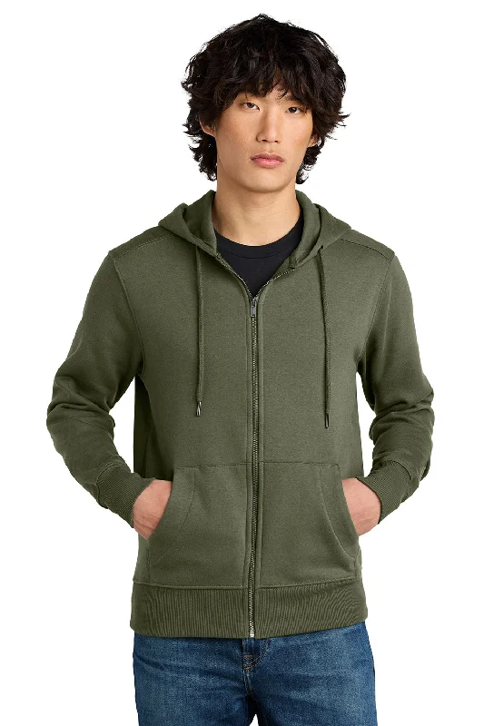 Men's wrinkle-free casual hoodie-District Mens Perfect Weight Fleece Full Zip Hooded Sweatshirt Hoodie w/ Pockets - Military Green