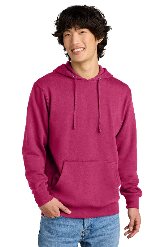 Men's sustainable travel hoodie-District Mens Very Important Fleece Hooded Sweatshirt Hoodie w/ Pouch Pocket - Dark Fuchsia Pink