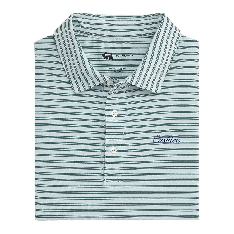 Men's sustainable gym casual shirt-Cashiers Town Script Wedge Stripe Performance Polo - Botanical Garden