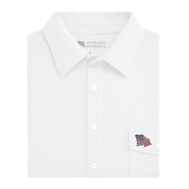 Men's ultra-breathable dress shirt-Vintage Flag Old School Polo - White