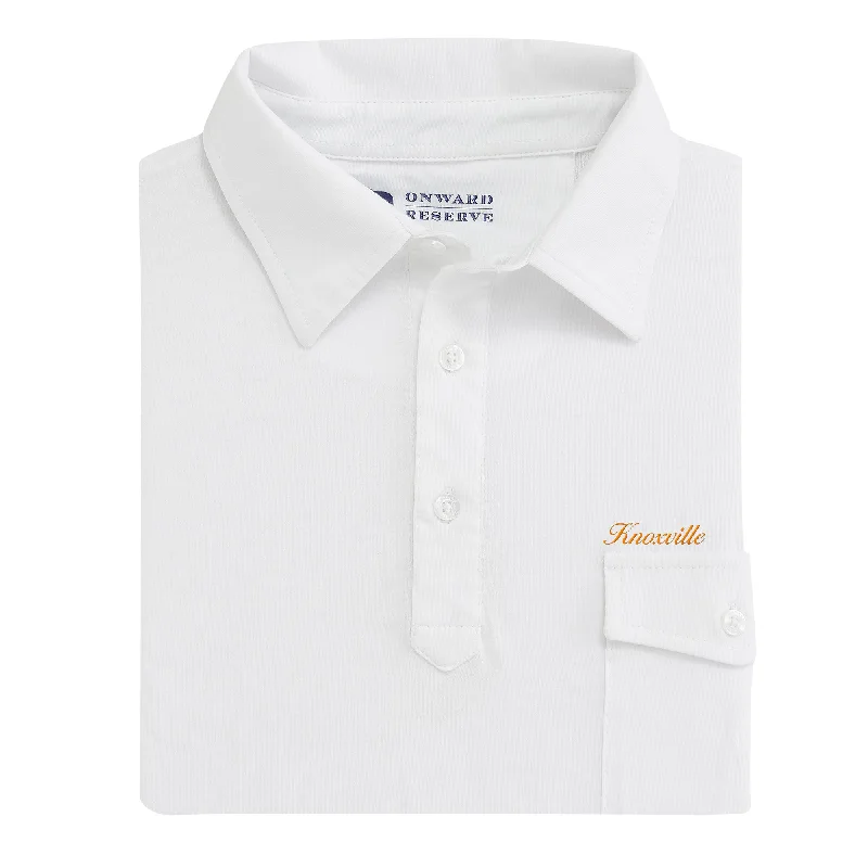 Men's breathable gym shirt-Knoxville Town Script Old School Polo - White