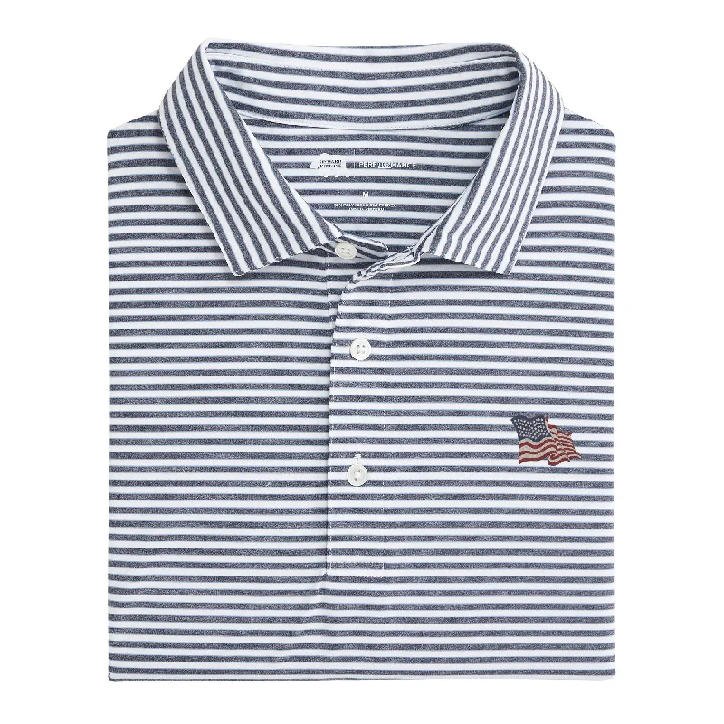 Men's quick-dry casual shirt-Vintage Flag Mulligan Stripe Performance Polo - Classic Navy