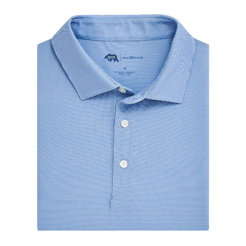 Men's weather-resistant performance shirt-Hairline Stripe Performance Polo - Cosmic Sky