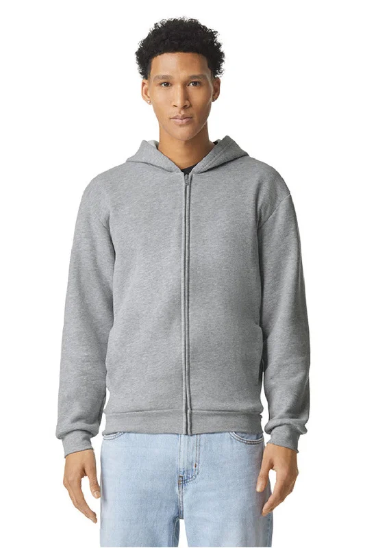 Men's relaxed fit gym hoodie-American Apparel Mens ReFlex Fleece Full Zip Hooded Sweatshirt Hoodie w/ Pockets - Heather Grey