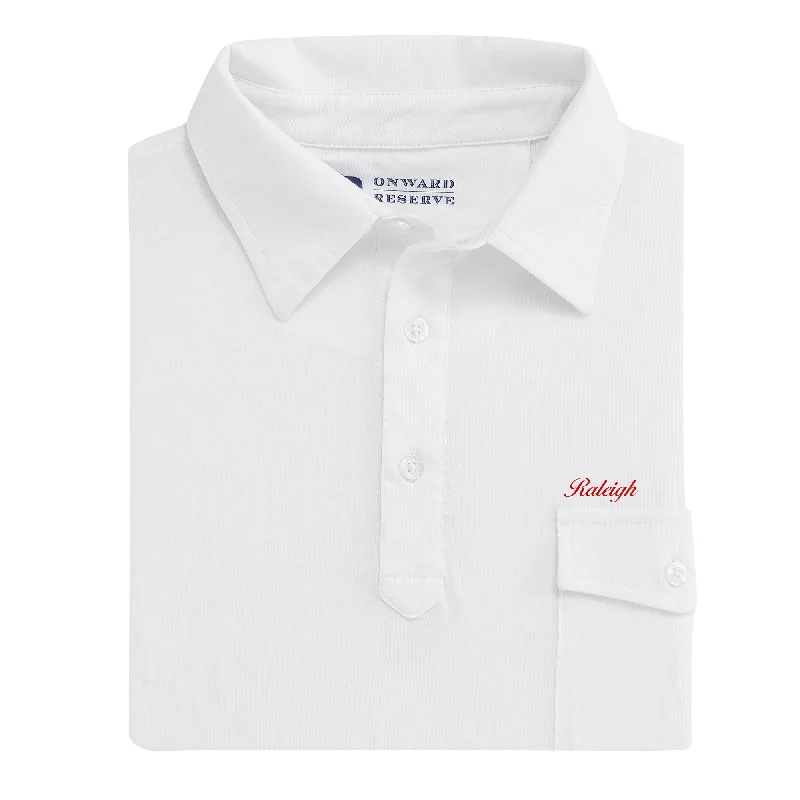 Men's versatile gym casual shirt-Raleigh Town Script Old School Polo - White