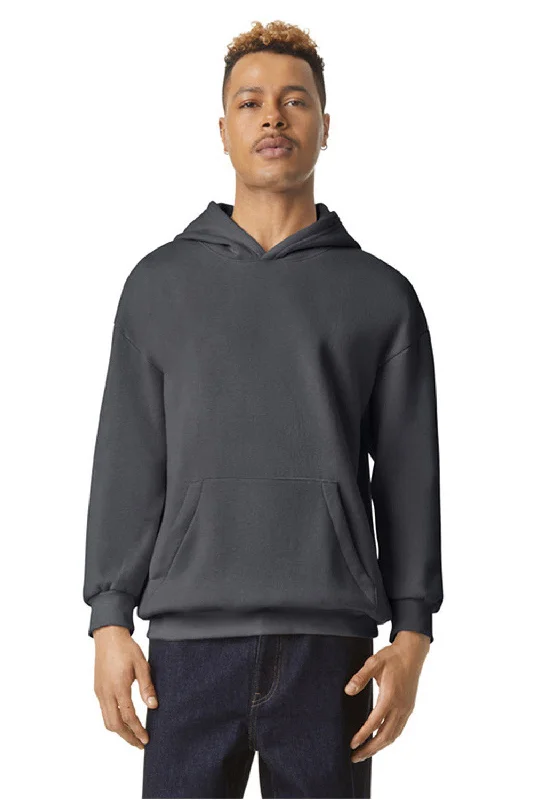 Men's performance running hoodie-American Apparel Mens ReFlex Fleece Hooded Sweatshirt Hoodie w/ Pouch Pocket - Asphalt Grey