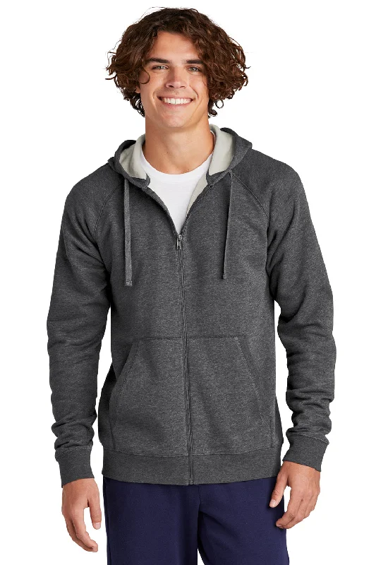 Men's quick-dry sports hoodie-Sport-Tek Mens Drive Fleece Full Zip Hooded Sweatshirt Hoodie w/ Pockets - Heather Graphite Grey