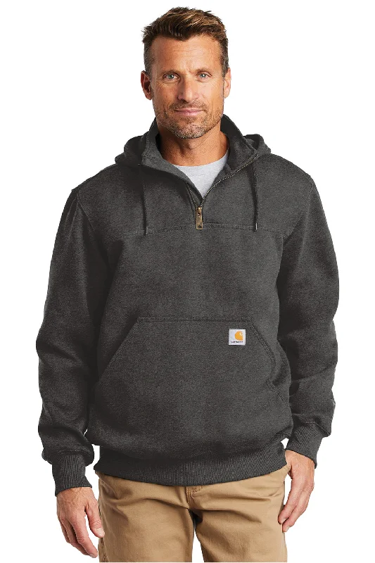 Men's eco-conscious performance hoodie-Carhartt Mens Paxton Rain Defender Water Resistant 1/4 Zip Hooded Sweatshirt Hoodie w/ Pouch Pocket - Heather Carbon Grey