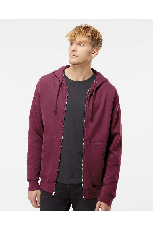 Men's lightweight casual hoodie-Independent Trading Co. Mens Full Zip Hooded Sweatshirt Hoodie w/ Pockets - Maroon