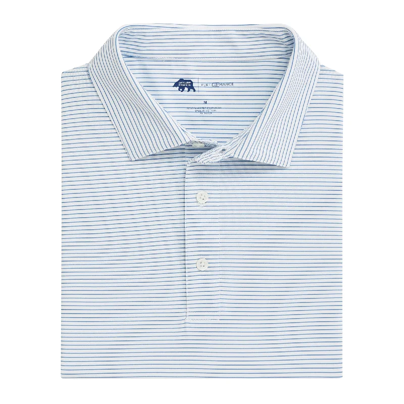 Men's vintage-inspired shirt-Birdie Stripe Performance Polo - Lichen Blue