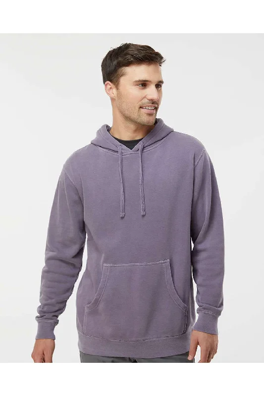 Men's pre-washed travel hoodie-Independent Trading Co. Mens Pigment Dyed Hooded Sweatshirt Hoodie w/ Pouch Pocket - Plum Purple