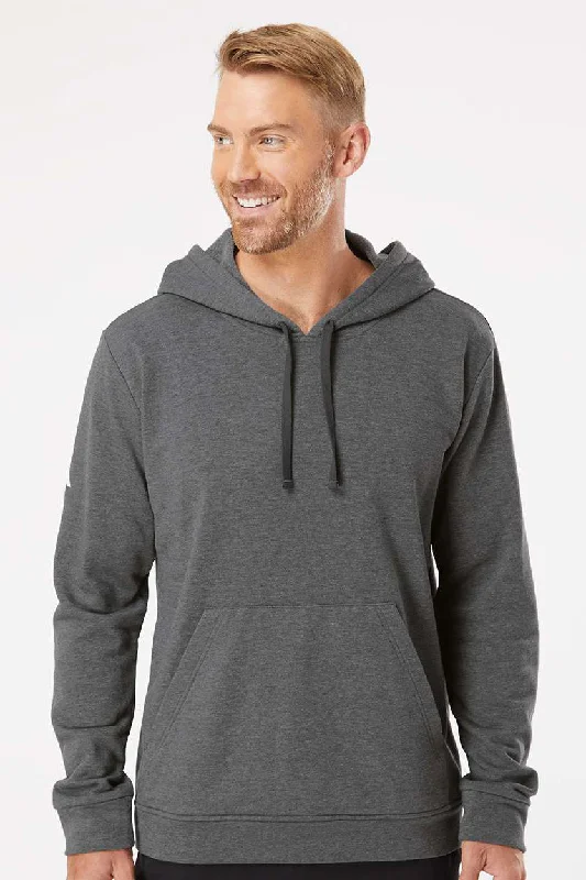 Men's antibacterial travel hoodie-Adidas Mens Fleece Hooded Sweatshirt Hoodie w/ Pouch Pocket - Heather Dark Grey - Closeout