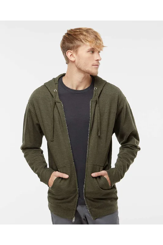 Men's modern travel hoodie-Independent Trading Co. Mens Full Zip Hooded Sweatshirt Hoodie w/ Pockets - Heather Army Green