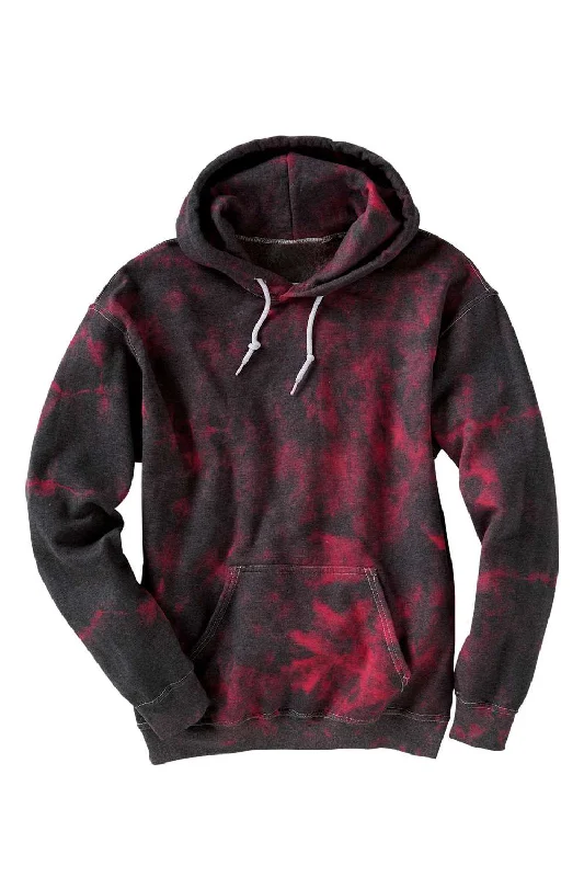 Men's pre-shrunk athletic hoodie-Dyenomite Mens Blended Tie Dyed Hooded Sweatshirt Hoodie w/ Pouch Pocket - Black/Red Crystal