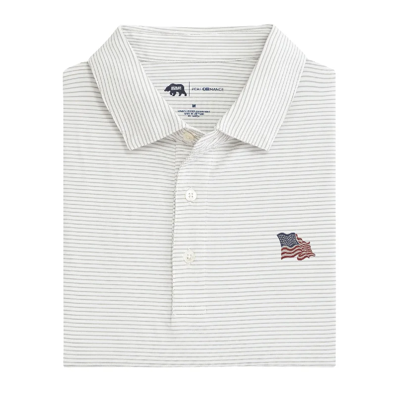 Men's sporty performance shirt-Vintage Flag Birdie Stripe Performance Polo - Mirage Grey