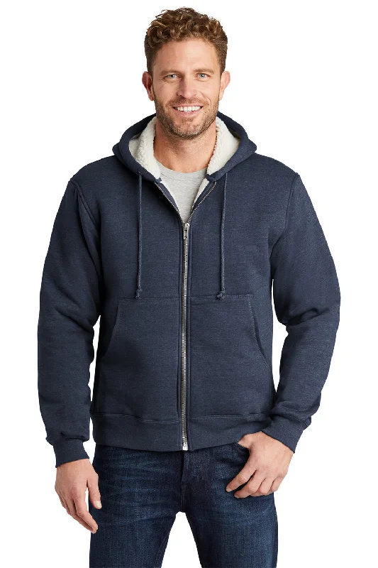 Men's wrinkle-resistant casual hoodie-CornerStone Mens Water Resistant Fleece Full Zip Hooded Sweatshirt Hoodie w/ Pockets - Navy Blue