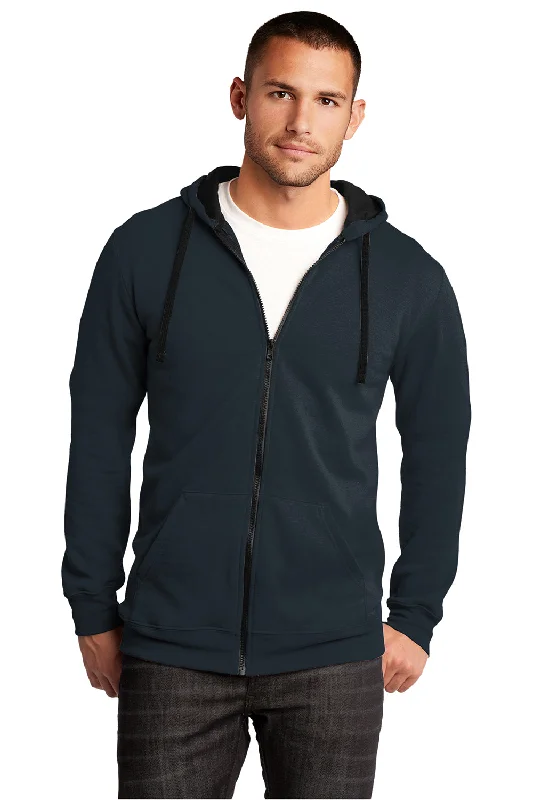 Men's tech-inspired active hoodie-District Mens The Concert Fleece Full Zip Hooded Sweatshirt Hoodie w/ Pockets - New Navy Blue