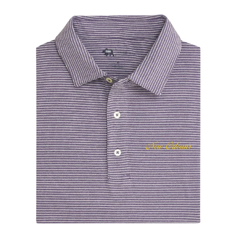 Men's sporty gym casual shirt-New Orleans Town Script Birdie Stripe Performance Polo - Loganberry