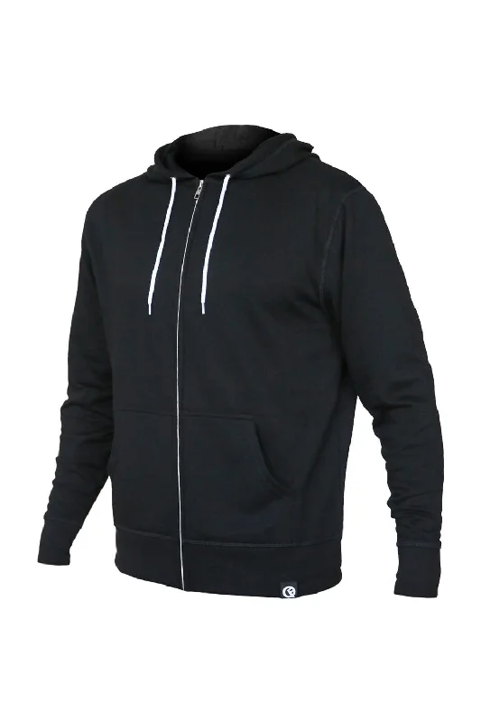 Men's lightweight sports hoodie-Quikflip Mens 2-in-1 Hero Lite Full Zip Hooded Sweatshirt Hoodie w/ Pockets - Black