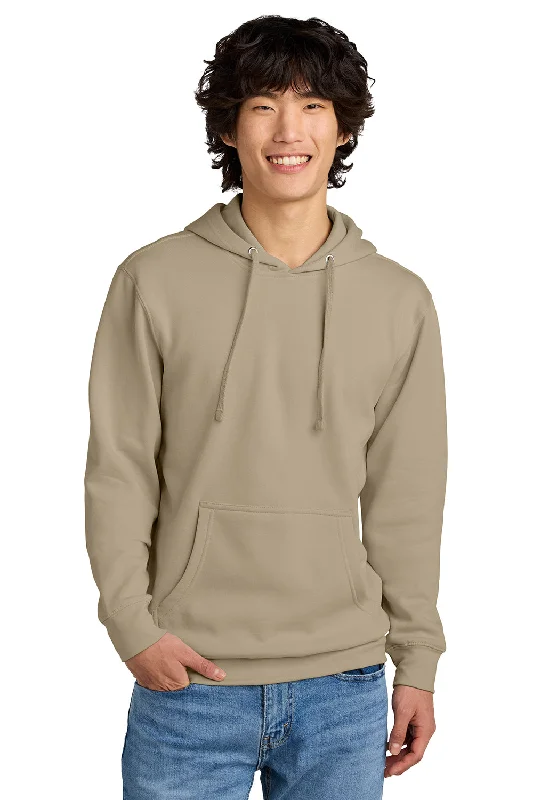 Men's summer running hoodie-District Mens Very Important Fleece Hooded Sweatshirt Hoodie w/ Pouch Pocket - Desert Tan