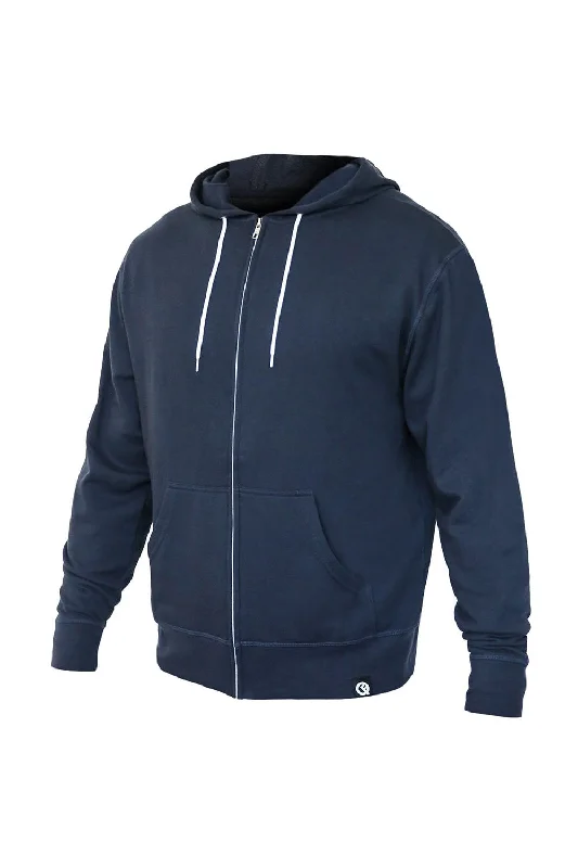 Men's fashion-forward running hoodie-Quikflip Mens 2-in-1 Hero Lite Full Zip Hooded Sweatshirt Hoodie w/ Pockets - Midnight Navy Blue