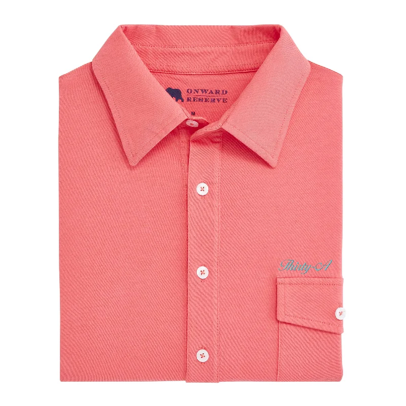 Men's weatherproof gym shirt-Thirty-A Town Script Old School Polo - Magnolia