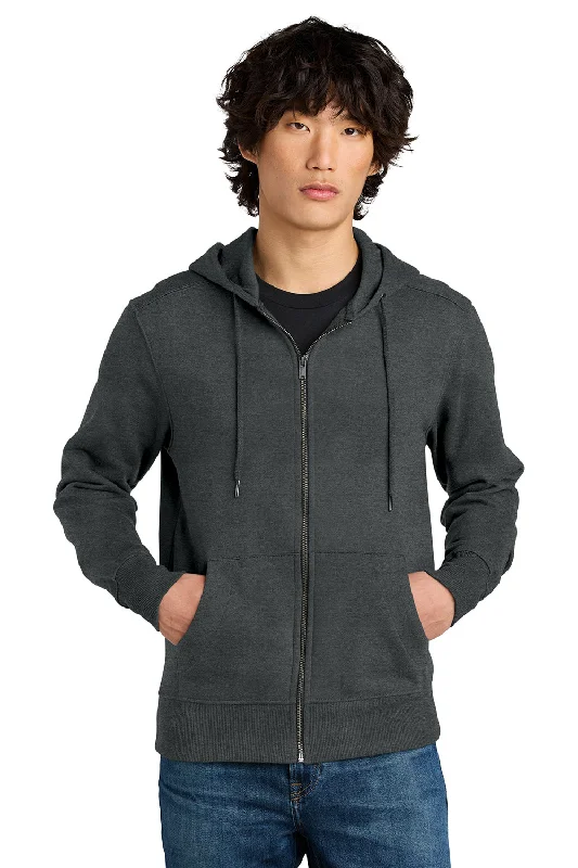 Men's adventure-ready running hoodie-District Mens Perfect Weight Fleece Full Zip Hooded Sweatshirt Hoodie w/ Pockets - Heather Charcoal Grey