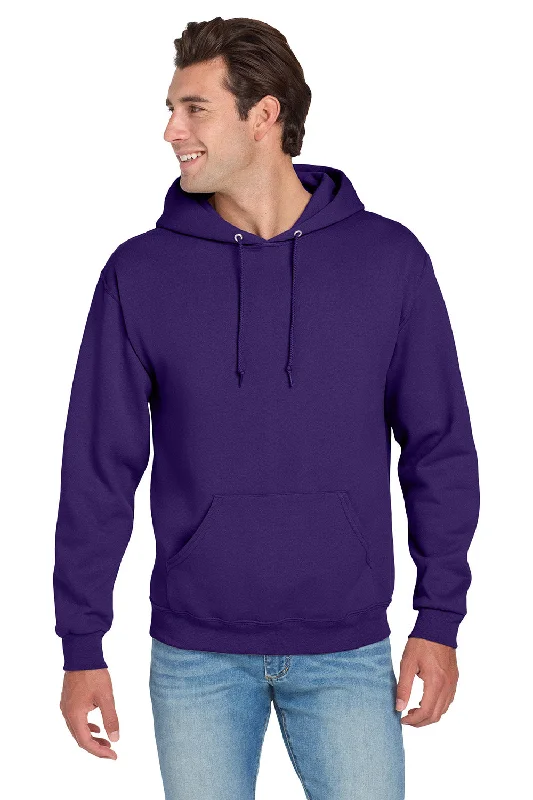 Men's relaxed fit hoodie-Jerzees Mens NuBlend Pill Resistant Fleece Hooded Sweatshirt Hoodie w/ Pouch Pocket - Deep Purple