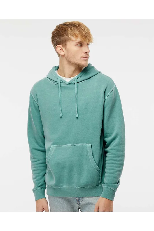 Men's relaxed fit sports hoodie-Independent Trading Co. Mens Pigment Dyed Hooded Sweatshirt Hoodie w/ Pouch Pocket - Mint Green