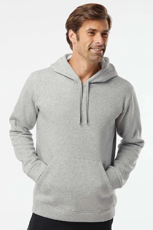 Men's adventure-ready gym hoodie-Adidas Mens Fleece Hooded Sweatshirt Hoodie w/ Pouch Pocket - Heather Grey