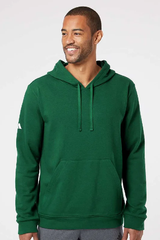 Men's eco-friendly gym hoodie-Adidas Mens Fleece Hooded Sweatshirt Hoodie w/ Pouch Pocket - Collegiate Green