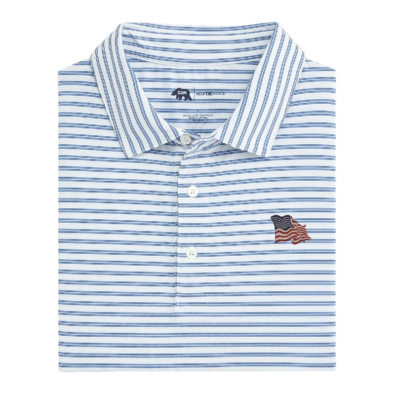 Men's easy-care shirt-Vintage Flag Wedge Stripe Performance Polo - Federal Blue