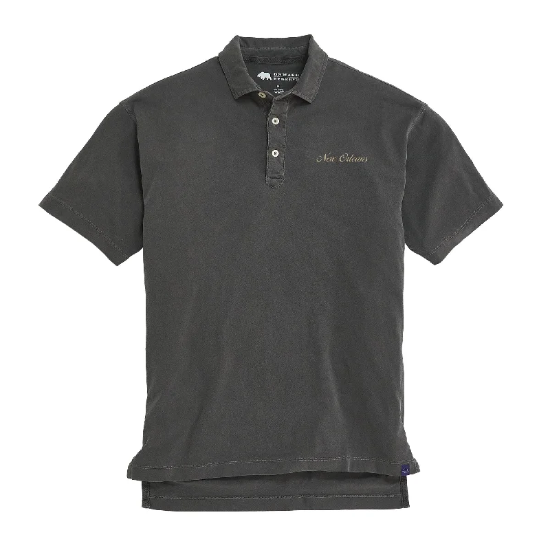 Men's gym-ready dress shirt-New Orleans Town Script S/S Perry Polo - Black