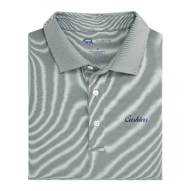 Men's lightweight casual performance shirt-Cashiers Town Script Hairline Stripe Performance Polo - Trekking