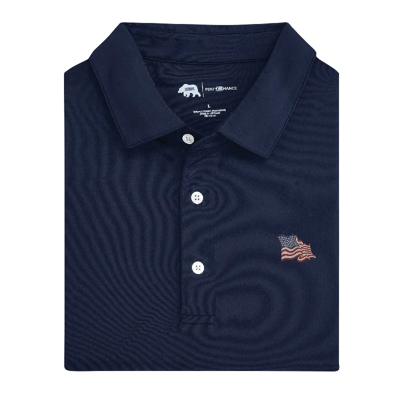 Men's performance office shirt-Vintage Flag Solid Performance Polo - Classic Navy