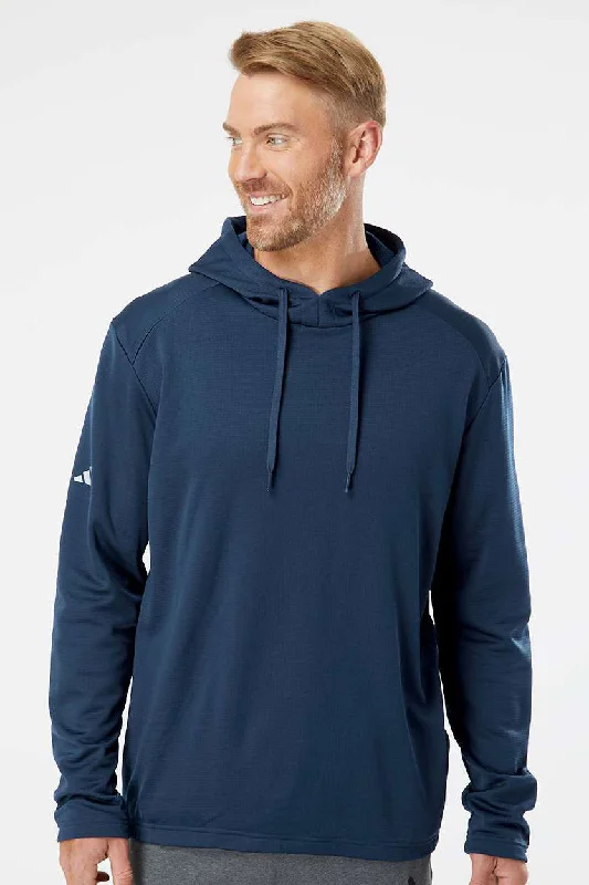 Men's sustainable travel hoodie-Adidas Mens Textured Mixed Media Hooded Sweatshirt Hoodie - Collegiate Navy Blue