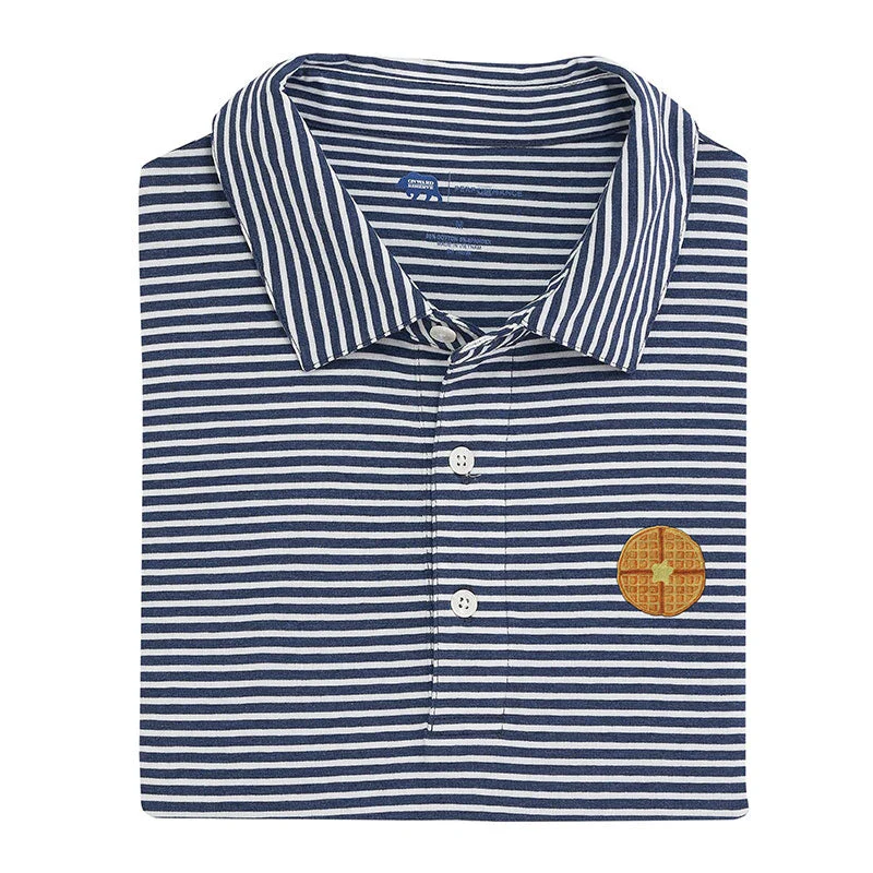 Men's versatile performance shirt-Waffle Icon Row Stripe Icon Polo - Classic Navy