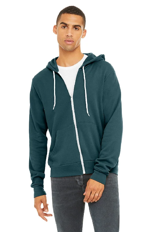 Men's quick-dry casual hoodie-Bella + Canvas Mens Fleece Full Zip Hooded Sweatshirt Hoodie w/ Pockets - Atlantic Blue