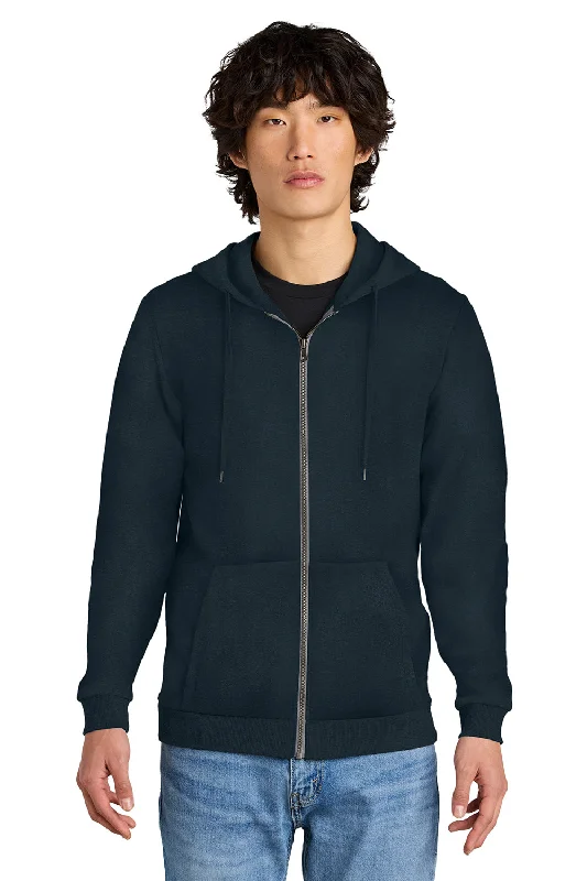 Men's tech-fabric active hoodie-District Mens Perfect Tri Fleece Full Zip Hooded Sweatshirt Hoodie w/ Pockets - New Navy Blue