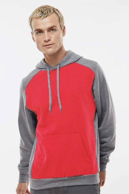 Men's ultra-comfortable performance hoodie-Augusta Sportswear Mens Eco Revive 3 Season Fleece Hooded Sweatshirt Hoodie w/ Pouch Pocket - Scarlet Red/Heather Grey