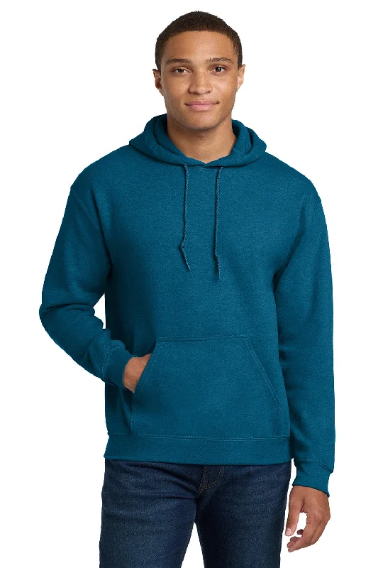 Men's sporty gym hoodie-Gildan Mens Pill Resistant Hooded Sweatshirt Hoodie w/ Pouch Pocket - Antique Sapphire Blue