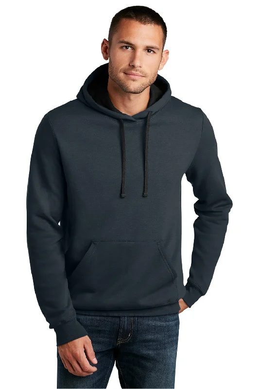 Men's sustainable workout hoodie-District Mens The Concert Fleece Hooded Sweatshirt Hoodie w/ Pouch Pocket - New Navy Blue