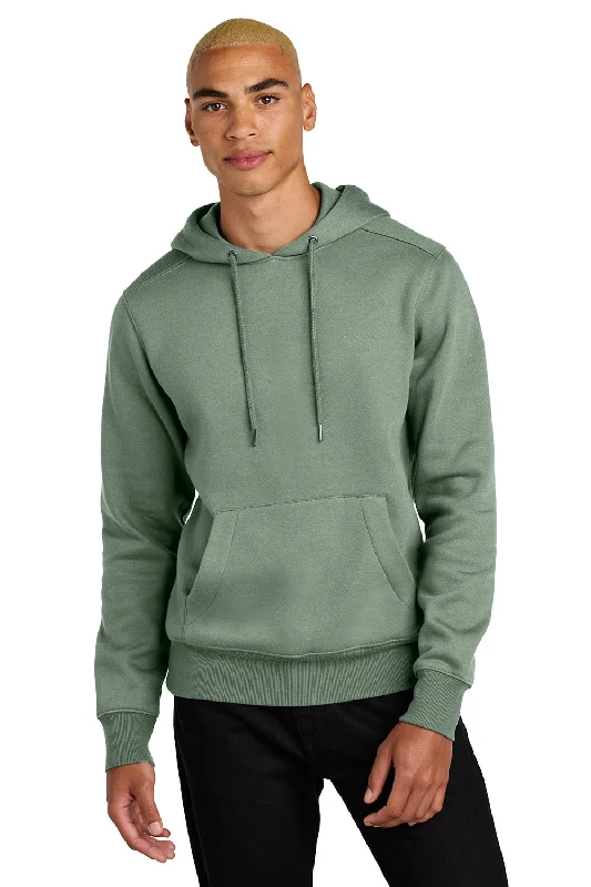 Men's comfortable gym hoodie-District Mens Perfect Weight Fleece Hooded Sweatshirt Hoodie w/ Pouch Pocket - Laurel Green