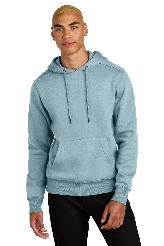 Men's high-performance workout hoodie-District Mens Perfect Weight Fleece Hooded Sweatshirt Hoodie w/ Pouch Pocket - Fog Blue