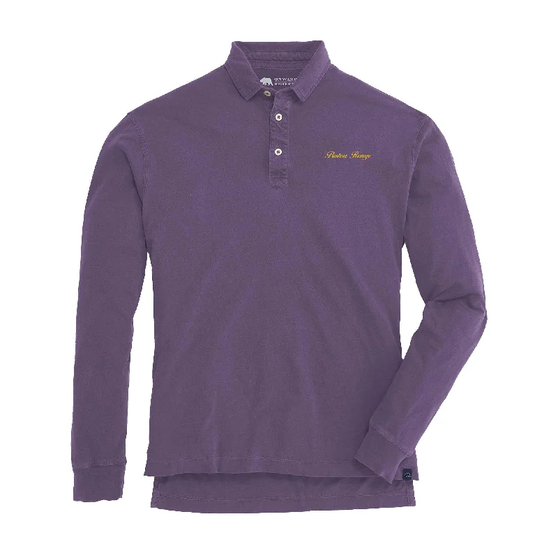 Men's eco-conscious gym casual shirt-Baton Rouge Town Script L/S Perry Polo - Loganberry